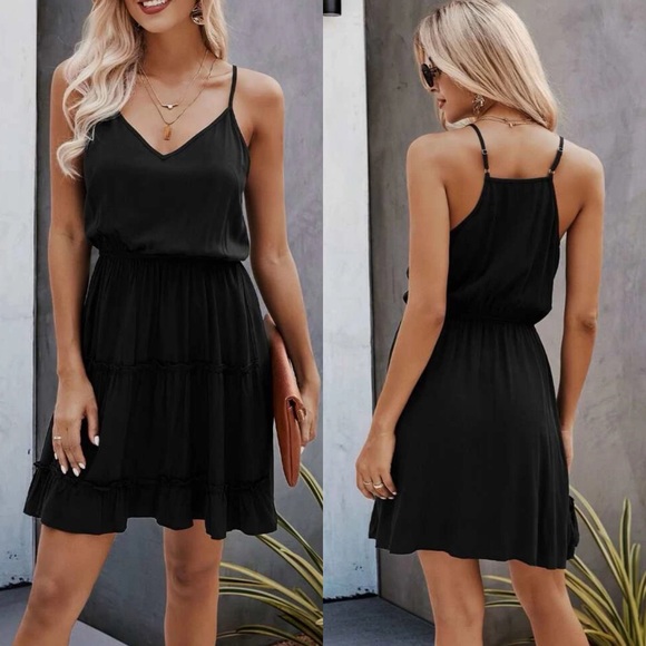 Boho v neck dress ruffle tiered cami strap racerback dusty pink - Picture 5 of 5